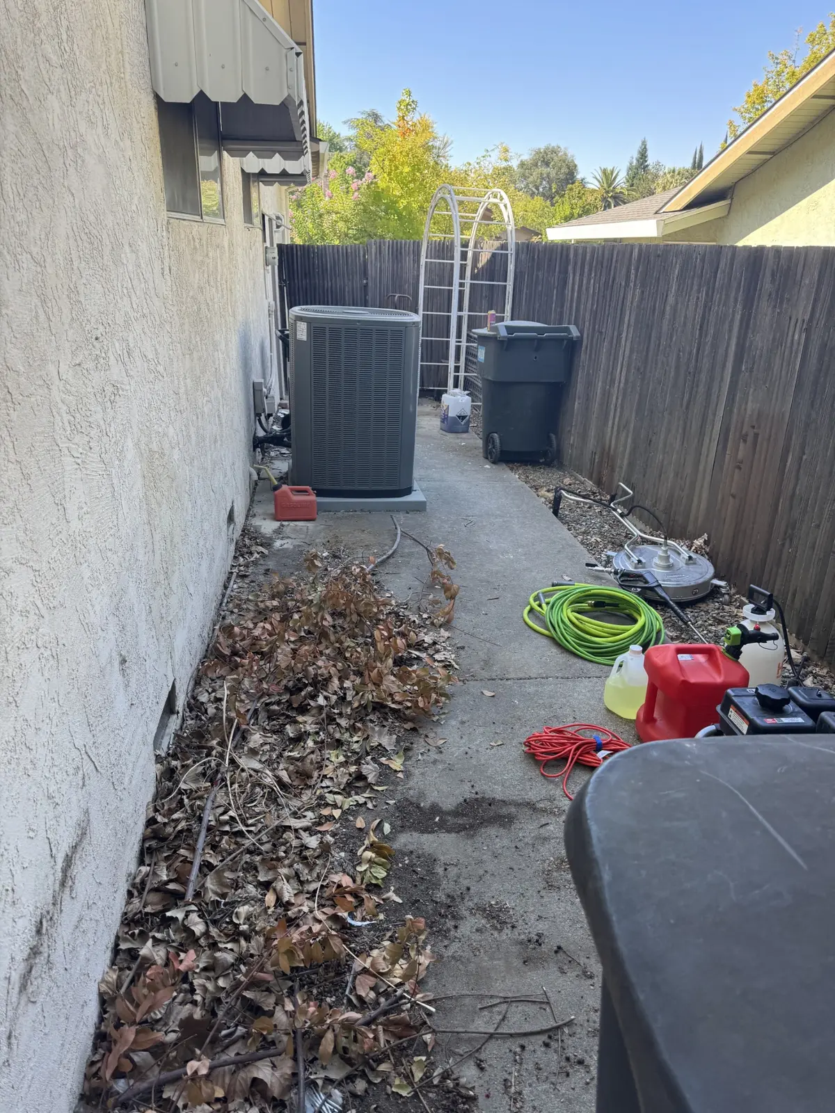Side yard before cleanup and washing